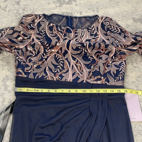 NWT JS Collections Carrie Bateau Gown Navy Blue Embroidered Sequin Sz 10 - Picture 10 of 12